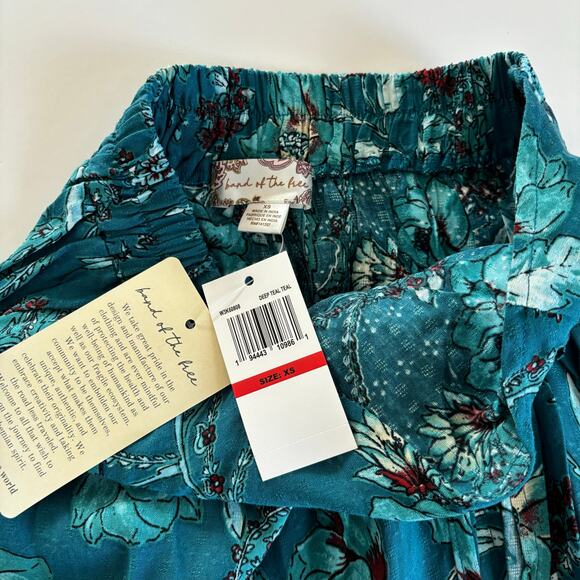 Band of the Free Celene Deep Teal Boho Floral Layered Midi Skirt Women’s Size XS - Picture 4 of 8